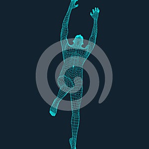 Jump Man. Polygonal Design. 3D Model of Man. Geometric Design. Business, Science and Technology Vector Illustration.