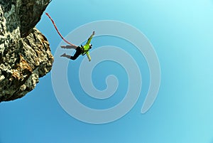 Jump off a cliff with a rope.Bungee jumping