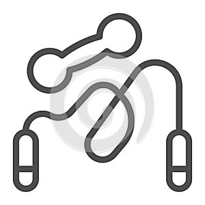 Jump rope and dumbbell line icon, Diet concept, Sports Equipment sign on white background, skipping rope and dumbbell