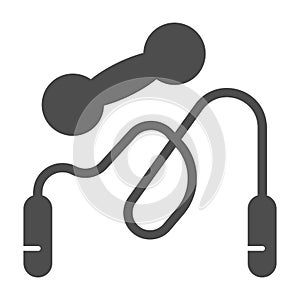 Jump rope and dumbbell solid icon, Diet concept, Sports Equipment sign on white background, skipping rope and dumbbell