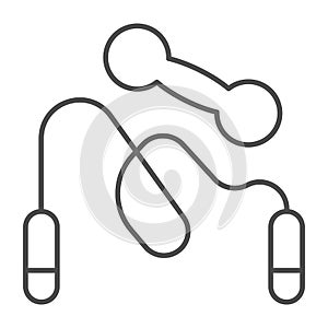 Jump rope and dumbbell thin line icon, Diet concept, Sports Equipment sign on white background, skipping rope and