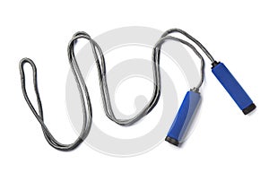 Jump rope on white background, top view