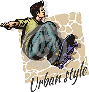 Jump on a skateboard - vector color illustration photo