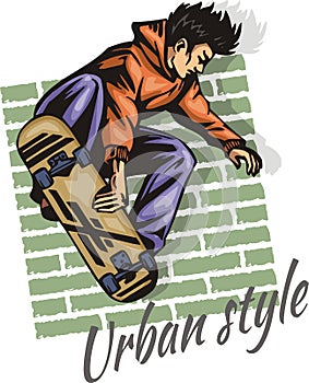 Jump on a skateboard - vector color illustration photo