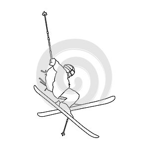 Jump ski linear drawing design vector