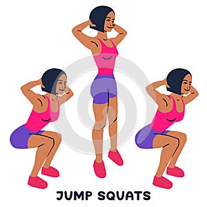 Jump squats. Squat. Sport exersice. Silhouettes of woman doing exercise. Workout, training