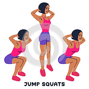 Jump squats. Squat. Sport exersice. Silhouettes of woman doing exercise. Workout, training photo