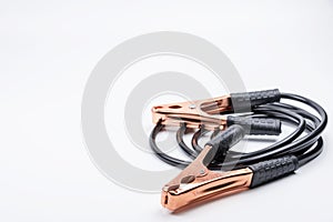 Jumper cables for car battery isolated on white background.