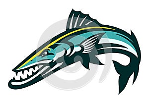 Jumping Barracuda Fish Mascot Cartoon