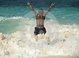 Jumping at the beach