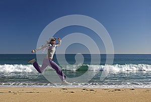 Jumping on the beach