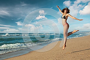 Jumping at the beach