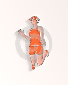 Jumping beautiful woman. Sport girl illustration. Young woman wearing workout clothes. Sport fashion girl outline in