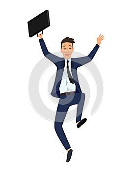 Jumping business people. Business man jumps with bag on a white background. Vector illustration of a flat design. Office