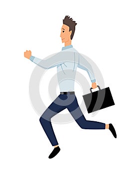 Jumping business people. Business man jumps with bag on a white background. Vector illustration of a flat design. Office