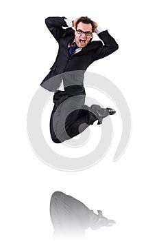 Jumping businessman isolated