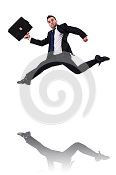 Jumping businessman isolated