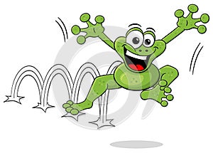 Jumping cartoon frog on white