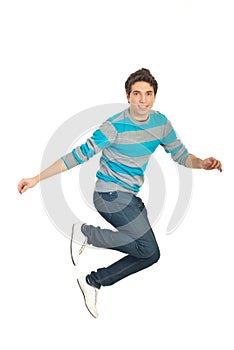 Jumping casual man