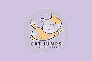 Jumping cat logo design template. Vector illustration photo