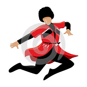 Jumping Caucasian lezginka dancer vector illustration isolated on white