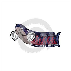 Jumping chana redspot snakehead fish illustration