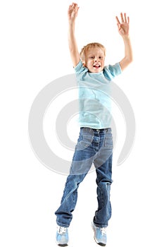 Jumping cheerful boy