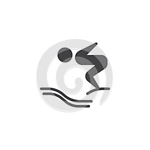 Jumping from a dive board into the water vector icon