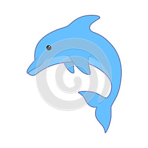 Jumping dolphin. Cute blue dolphin in cartoon style. Vector illustration for swimming pool brochure or banner. Isolated