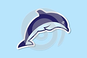 Jumping dolphin Fish sticker design vector illustration.