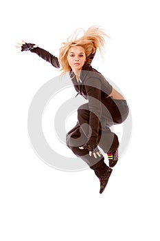 Saltando una mujer bailarín 