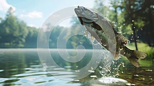 The jumping fish in lake.AI generated image