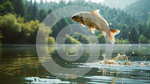 The jumping fish in lake.AI generated image