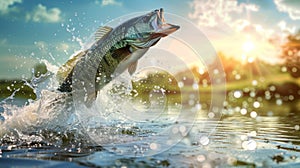 A Jumping Fish at Sunset.AI generated image