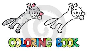 Jumping or flying cat. Coloring book