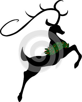 Jumping or Flying Reindeer Silhouette Vector Illustration