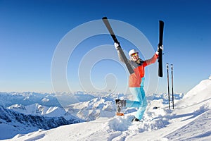 Jumping girl in fresh snow powder