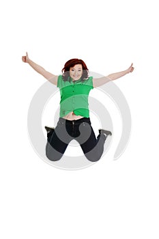 Jumping happy woman