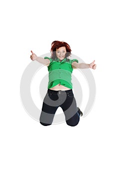 Jumping happy woman