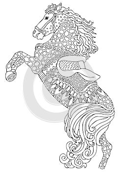 Jumping horse, hand drawn adult coloring page