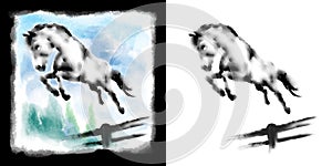 Jumping Horse hand drawn digital illustration