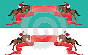 Jumping horse, jokey and place for text