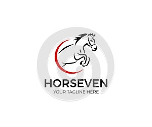 Jumping Horse Logo Template. Line Animal Vector Design
