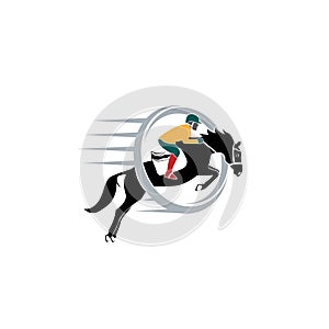 Jumping Horse Silhouette Logo vector design template. illustration of horse race stylized symbol, jockey riding a horse emblem.