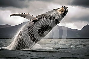 Jumping humpback whale over water. Amazing wildlife. Generative Ai