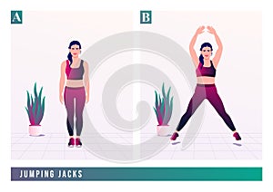 Jumping jacks exercise, Women workout fitness, aerobic and exercises. Vector Illustration.