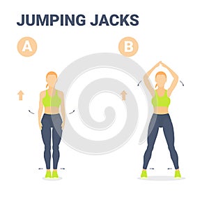 Jumping Jacks Female Home Workout Exercise Guidance Colorful Vector Illustration