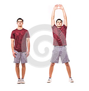 Jumping Jacks. Young man doing sport exercise.