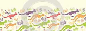 Jumping kangaroo vector horizontal seamless