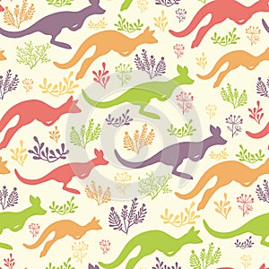 Jumping kangaroo vector seamless pattern